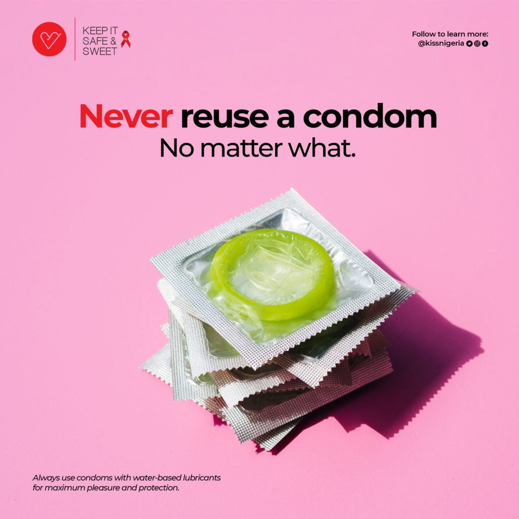Never reuse a condom, no matter what.